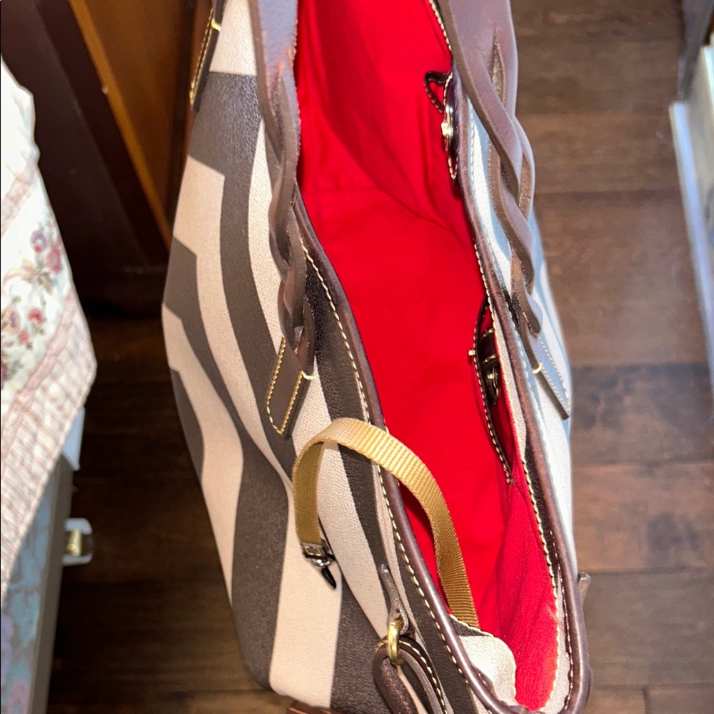 Dooney & Bourke Tan and Brown Chevron Tote - Picture 15 of 15